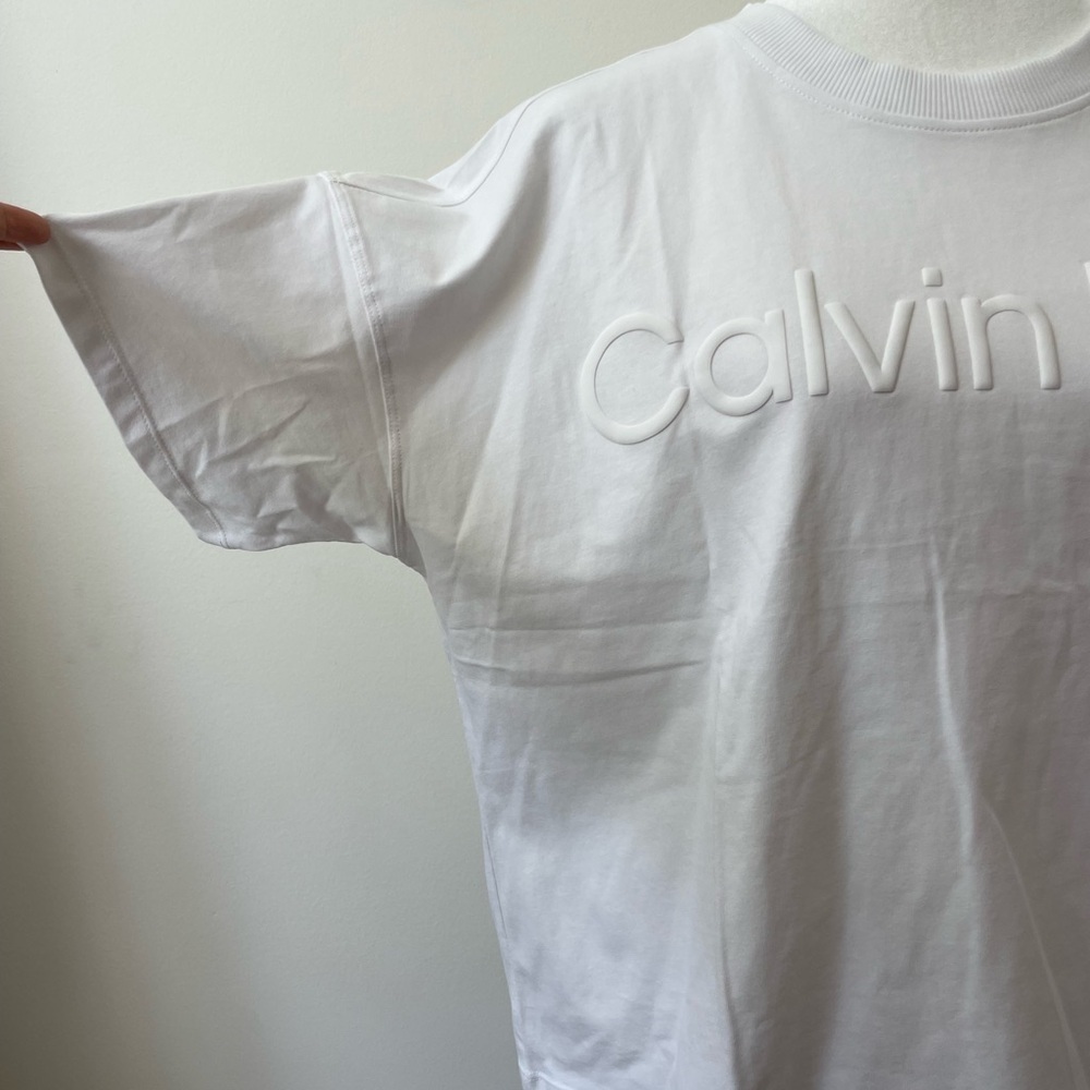 Calvin Klein White Cotton T-shirt Puff Letter Boxy Size XL NWT Classic 90s Y2K - Picture 3 of 7